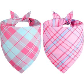 Pink Dog Bandana Girl Large 2PCS, Summer Spring Scarf, Durable Triangle Reversible Bibs Handkerchief for Puppy Pet