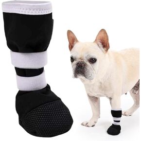 ETIAL Dog Paw Wound Recovery Boot for Injured Paw, Anti-Slip Dog Shoe with Self-Adhesive Strap, Dog Paw Protector for Outdoor Walking & Keep Dogs from Licking Wounds (Black w/White, S)