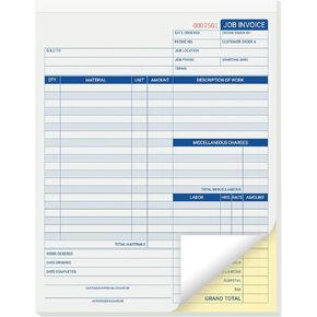 50 Sets Job Invoice Forms, 2 Part Carbonless, 8.5X11 Inch Work Order Forms for Service and Repair Billing (50 Sets Each Pad, 1 Pad)