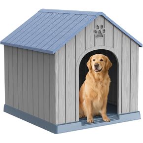 Dog House Outdoor Indoor,Dog Kennel Weatherproof Resin Shelter with Air Vents and Elevated Floor for Small Medium Large Dogs,Easy Clean and Assemble(37.8 * 40.87 * 38.82in,Coffee)