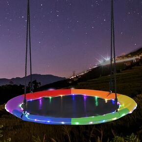 Costzon 40" Tree Swing with LED Lights for Kids Adults, Indoor Outdoor Flying Saucer Swing with Adjustable Multi-Strand Hanging Ropes for Tree, Backyard, Playground (Colorful)