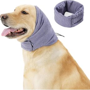 Quiet Ears for Dogs - Adjustable Ear Covers for Noise, No Shake Dog Head Wrap, Dog Calming Hood for Thunder, Lightning, Fireworks, Vet Visits, Polyester and Stretch Cotton Blend, Purple M