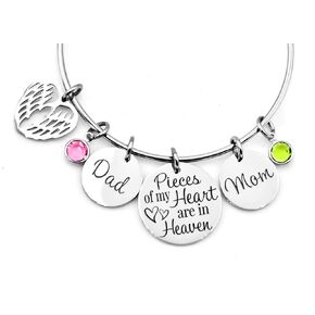 Memorial Jewelry Pieces of my heart are in Heaven Bangle Bracelet mom dad memorial or you choose names