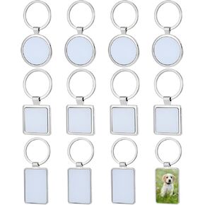 Custom Keychain Blanks for Sublimation – 12-Piece Metal Craft Set with Round, Square, and Rectangular Designs for Photo Transfers