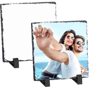 Customizable 2-Pack Sublimation Slates, 5.5 Square Heat Transfer Photo Plaques with Stands for DIY Projects