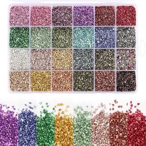 24 Colors Crushed Glass Craft Glitter,1-2mm Craft Small Broken Glass Pieces Irregular Metallic Crystal Chips Chunky Flakes Sequins for Resin Art, Epoxy Jewelry, Nail Art, Vase Filler