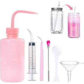 HAOYONG 6 Pcs Snow Globe Tumbler Supplies for Glitter Snow Globe DIY Kit Contains Plastic Squeeze Bottle Small Funnel Measuring Spoon Stirring Rod Tweezers Bent Syringe for Cup Making Supplies