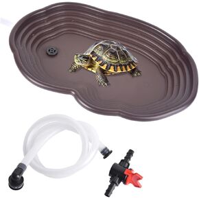 Petmolico Turtle Pond Large Reptile Water Bowl Reptile Water Dish for Turtle, Gecko, Snake, Lizards, Bearded Dragon Water Bowl(Brown,with Drainage Pipe)