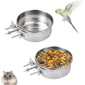 Pet Crate Bowls, 2-Pack Rabbit Food Water Bowls No Spill Removable Hanging Stainless Steel Parrot Feeding Cups Kennel Feeder Coop Cup for Small Medium Pets Birds Bunnies Cats Dogs (S)