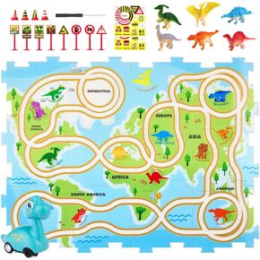 Puzzle Racer Kids Dinosaur Car Track Set, 3-8 Years Old Kid STEM Learning Floor Puzzle Playset, Educational Race Car Toy, for Birthday Christmas, Home Indoor Parent-Child Toys