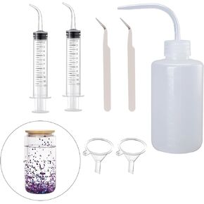 JoyHuaTrade 7 PCS Snow Globe Tumbler Supplies Kit, DIY Glitter Snow Globe Craft Gift Tools, Including Squeeze Bottle, Small Funnel, Tweezers, Bent Syringe, Blue (Not Included Glitter Powder and Cup)