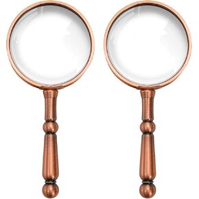 YOUEON 2 Pack 6X Antique Magnifying Glass for Reading, Handheld Magnifier with Metal Handle, Portable Magnifying Lens for Books and Newspaper, Science Class, Observation