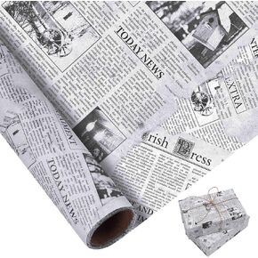 Larcenciel Vintage Newspaper Tissue Paper Roll | 17"x33', Black White Old News Print Wrapping Tissue Paper for Gift Bags, Gift Wrap, Flower Packaging, Craft Projects, Wedding, Birthday, Holiday Decor