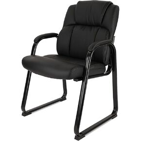 كرسي Clatina Classic Leather Soft Snoftion مع مساند للأذرع مبطنة وقاعدة زلاجة ، كرسي ضيف تنفيذي لمؤتمر مكتب انتظار مكتب الكمبيوتر ، Black (حزمة) in Kuwait