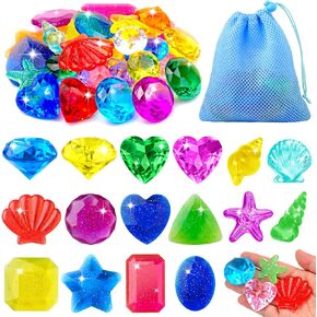 32 Pcs Diving Gems Pool Toys for Kids Big Colorful Acrylic Diamonds Pirate Treasure Gemstones Swimming Training Underwater Toys for Summer Pool Beach Party Favor Games