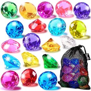 EnriQ Diving Gems Pool Toys 18 Colorful Diamond Swim Dive Toy for Kids Boys Girls Underwater Gemstone Swimming Training Gifts Acrylic Gem for Home Table Vase Fillers Party Decor