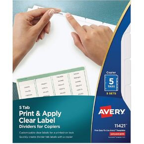 Print and Apply Index Maker Clear Label Dividers, Copiers, 5-Tab, 11 x 8.5, White, 5 Sets