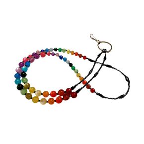 Rainbow and Black Beaded Lanyard Necklace Moonglow and Seed Bead ID Holder by Beads for All!