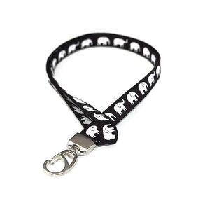 Elephant Lanyard for ID or Keys Black Fabric with Clip