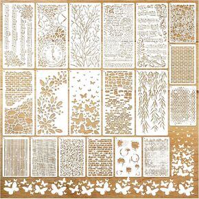 19pcs Stencils for الحرف اليدوية الملاحظات الموسيقية القابلة لإعادة الاستخدام ، فروع الطوب من الطوب النقطية النقطة النقطة الخلفية رسم الطبقات الطبقات للطلاء على ديكور ورق القصاصات الخشبية الأثاث ورقة (Crafts19)