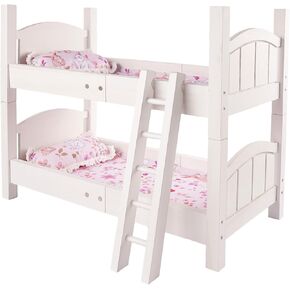 BABESIDE Reborn Baby Dolls Crib with Bedding, Wooden Babys Doll Bunk Bed for 17-20 Inch Dolls, Reborn Baby Doll Bunk Bed with Ladder Removable, Doll Bed for Gift, White