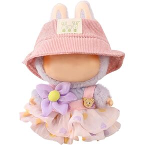 17cm Doll Clothes, Clothes for Dolls Outfit, Accessories for 17cm Dolls Clothes, Cute Bear Dress + Casual Hat, Stylish Adorable Dolls Clothes Accessories (No Doll) (Pink)