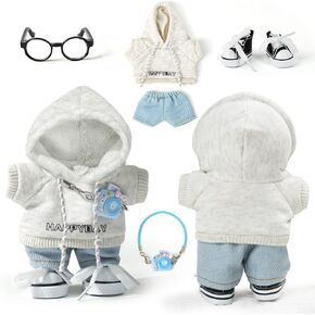17cm Doll Clothes Set-6 Pcs Outfit Set -Cool Style Accessories for 17cm Dolls Clothing-Sweater+Cool Overalls+Small Camera+Shoes (NO Doll)