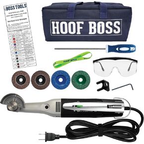 حافر Boss - Trimmers Pig Hoof Basic Electric مجموعة 110 فولت - وعاء طقم أدوات تقليم الخنازير - أقراص المطحنة والإكسسوارات المضمنة - مصممة لصيانة حافر الخنازير - خفيفة الوزن وسهلة الاستخدام