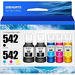 542 Ink Refill Bottles ET-5150 ET-5170 ET-5180 ET-5850 ET-16600 Replacement for 542 Ink ET-5800 ET-16650 ET-5880 ET5850 ET5150 ET5170 ET5180 5850 5800 5880 Printer, 5 PACK (2Black Cyan Magenta Yellow)