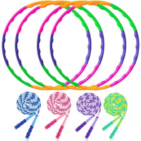 Colorful Kids Jump Rope Set and Detachable Hoop,Set Include 4 Skipping Rope and Plastic Hoop for Fitness Weight Loss Exercise Gymnastics Party Games
