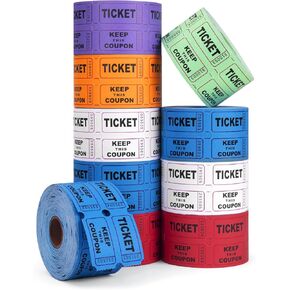 Colemoly 1000 Raffle Tickets Roll ، 5000 زوجة 10 لفات 2 "× 2" -500 أزواج لكل لفة 50/50 تذاكر لفة مزدوجة 10000 قطعة للأحداث (الأزرق ، الأحمر ، الأبيض ، الأخضر ، الأرجواني ، البرتقالي)