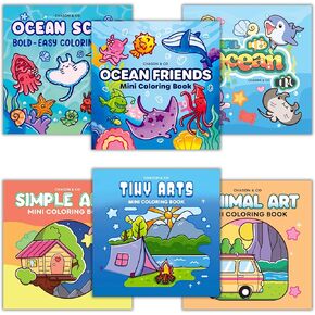 Chason & Co (Ocean + Simple Arts) Mini Coloring Books Bundle (6 Books)