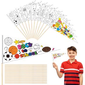 2025 Back to School DIY Flags Kit - 36 Packs First Day of School Coloring Pennant Banners Classroom Photo Props Party Decor for Kids Teacher Craft Supplies Home Classroom Activities