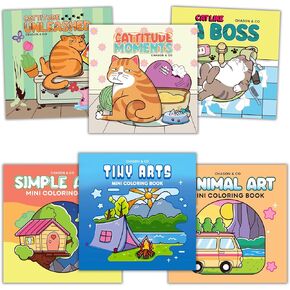 Chason & Co (Cattitude + Simple Arts) Mini Coloring Books Bundle (6 Books)