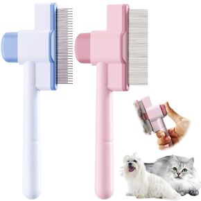 2pcs Cat Comb Set Flea Comb 2 Styles Pet Comb Self Cleaning Upgraded Cat Brush for Long Haired Cats & Dogs