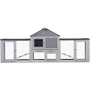 COZIWOW 2 Story 83"Wood Assembled Rabbit Hutch Indoor&Outdoor Bunny Cage with Double Runs and Weatherproof Roof, Guinea Pig Pet House for Small Animals（Gray）