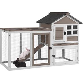 GUTINNEEN 51.6" L Chicken coop Outdoor Rabbit Hutch Indoor Bunny Cage Expandable Duck House(Grey)