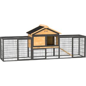 PawHut Rabbit Hutch Outdoor, 85" Large Wooden Bunny Cage with Steel Run, Removable No Leakage Tray, Waterproof Roof, Ramp, Metal Frame Guinea Pig Cage for 2-3 Small Animals Backyard Garden