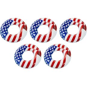 Swimline 90196 Round 36 Inch Inflatable Patriotic American Flag Swimming Pool or Lake Tube Lounger Water Float for Kids and Adults, (5 Pack)
