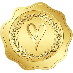 Matio 400PCS Embossed Gold Foil Stickers,1.5 In Wax Seal-Like Heart Sticker with Self Adhesive Envelope Seals,Love Gold Stickers for Envelopes,Wedding Invitation,Greeting Card,Party Favors,Fathers Day