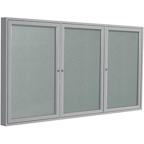 Ghent 36"x72" 2-Door Outdoor Enclosed Vinyl Bulletin Board, Shatter Resistant, with Lock, Satin Aluminum Frame - Silver (PA33672VX-193), Made in The USA
