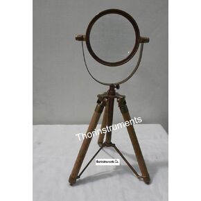 THOR INSTRUMENTS Antique Brass Table Magnifying Glass, 4" Dia, 3x Magnification, Wooden Tripod, Rustic Vintage Home Decor & Gift