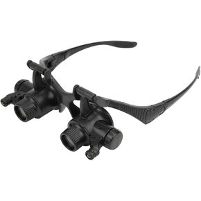 Jewelry Binocular Magnifying Glass with 2 LED Light + 8 Interchangeable Lens 10X 15X 20X 25X for Watch Repair Electronic Repair