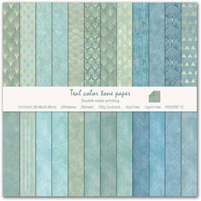 Scrapbook Paper 12x12 Inch Double Sided Patterned Paper for Scrapbooking, 24 Sheets/24 Designs Blue Decorative Craft Papers for Junk Journals DIY Cards Album Decoration