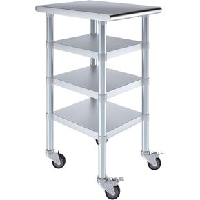 AmGood Stainless Steel Work Table with 3 Shelves and Wheels | Metal Utility Table | Commercial & Residential NSF Utility Table (18" Long x 24" Deep)