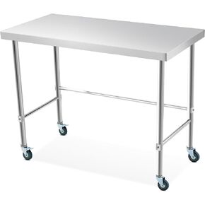 Stainless Steel Table without Bottom Shelf 48x24 Inch with Wheels, Commercial Home Kitchen Prep Work Table with Open Base