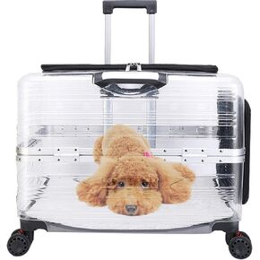 Transparent Pet Travel Case, with Silent Swivel Wheels and Adjustable Handle, Durable Material, Suitable for Cats and Dogs