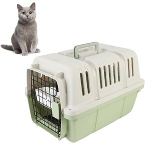 Large Space Portable Plastic Dog Crate, Cat Pet Travel Carrier with Ventilation Ideal Airline Regulations Lightweight Pet Kennel for Outdoors Trip (Green)