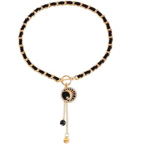 Gold Necklace Round Pendant Pearl Double-Deck Two Lobster Clasp Adjustable Extender Jewelry Gift