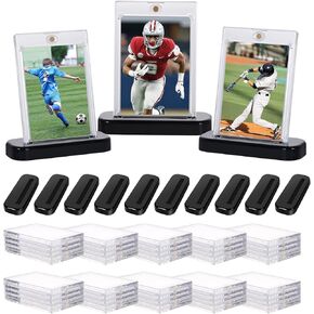 30 Pack Magnetic Card Holders for Trading Cards with 10 Pack 35pt Acrylic Baseball Card Stand,Hard Plastic Football Display Case for Sports,TCG MTG Cards